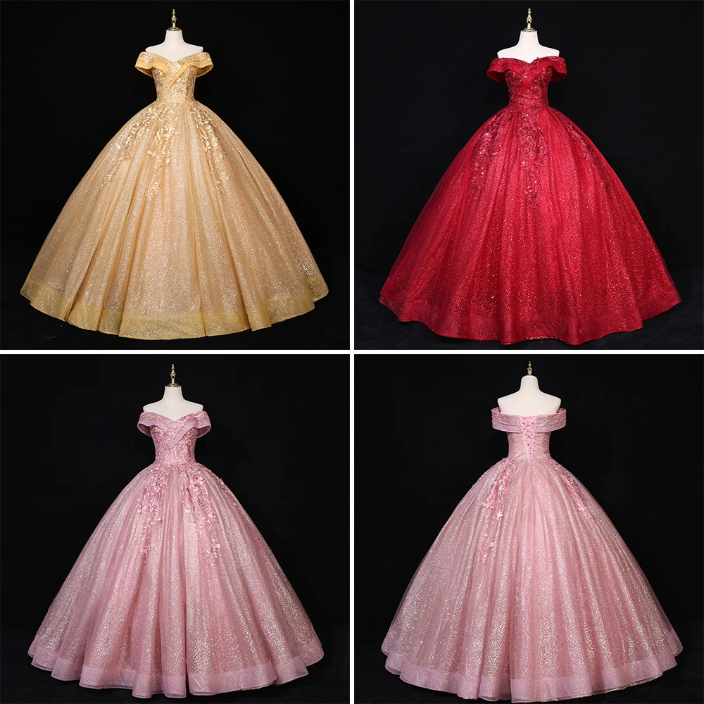 ASIAN SIZE Fluffy off shoulder dinner party evening gown princess queen style Sophie Fashion Women Ball Dresses Fashion Kids Wear