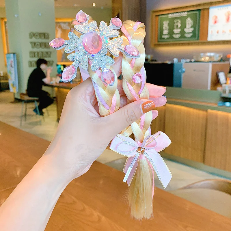 Frozen Princess Elsa Children's Headband Headdress Baby Girls wig Long Braid Princess Bow Hair accessory - Image 2