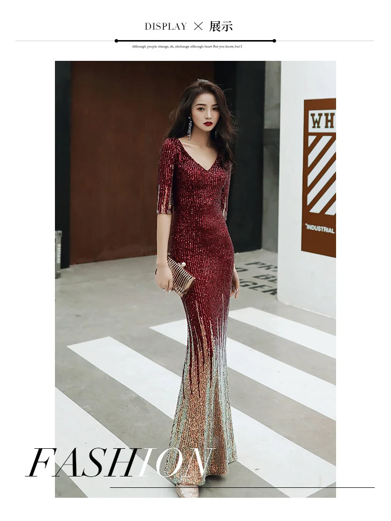 Starry evening gown gradient color bright long style celebrity temperament banquet host - Image 2