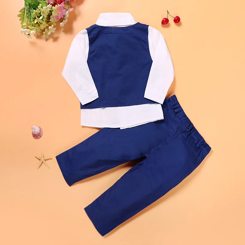 Blue smart boys suits/Children's wear gentlemen boys suits/ tie + vest + shirt + pants 4 pieces - Image 5