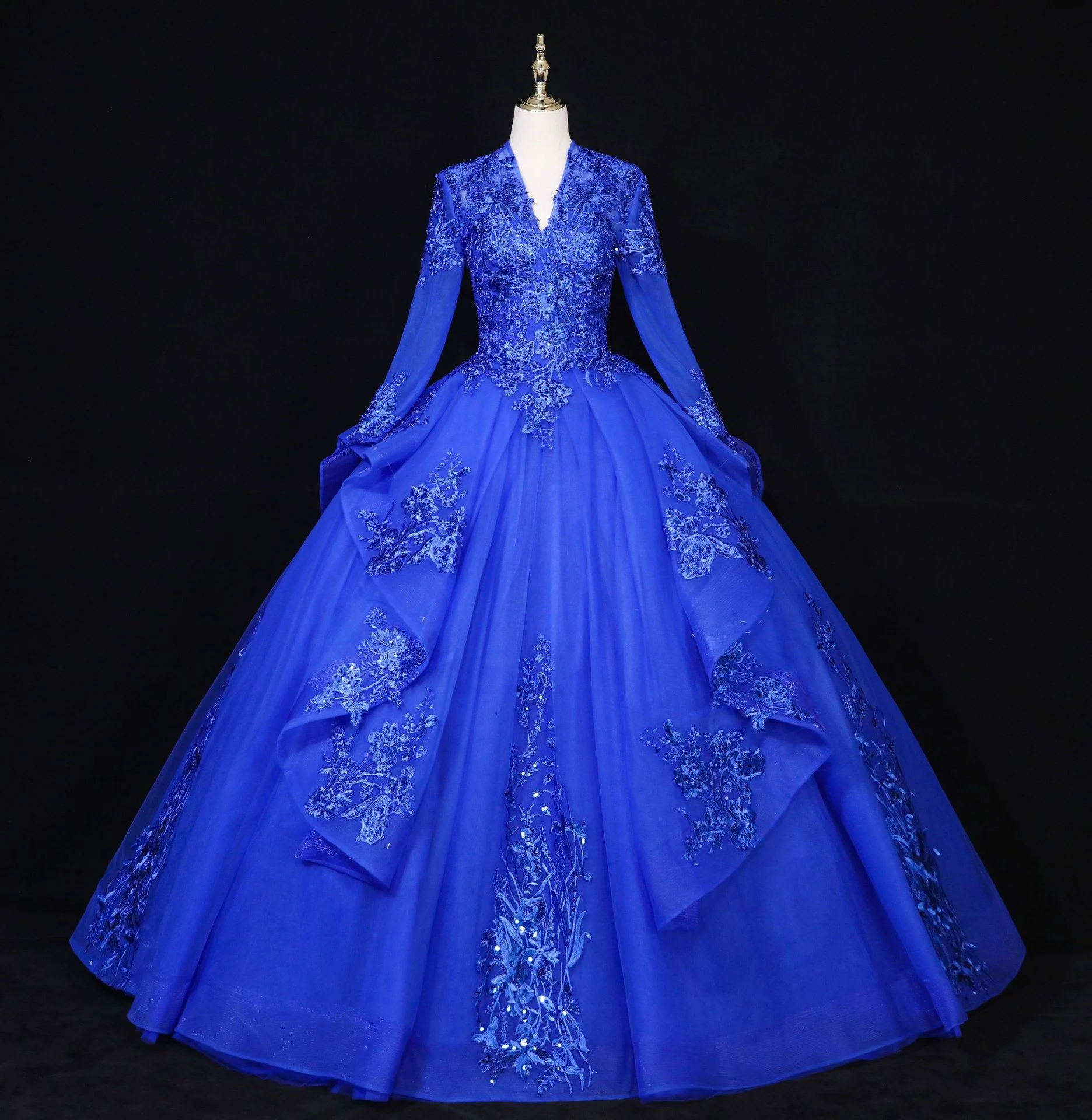 Wedding dress 2023 bride wedding yarn vocal solo performance test presided over the dress long sleeve dress - Image 3