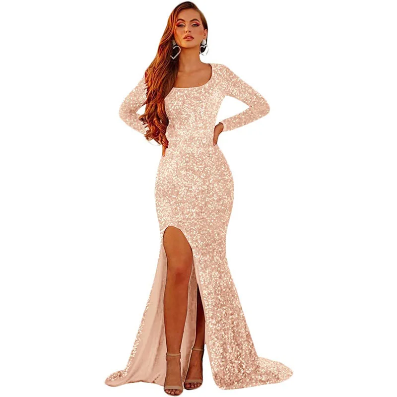 ONLY ORDER ONLINE Sequin velvet elegant mid-sleeved multicolor oversized evening gown for PROM - Image 11