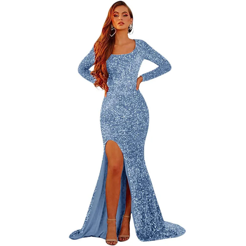 ONLY ORDER ONLINE Sequin velvet elegant mid-sleeved multicolor oversized evening gown for PROM - Image 7