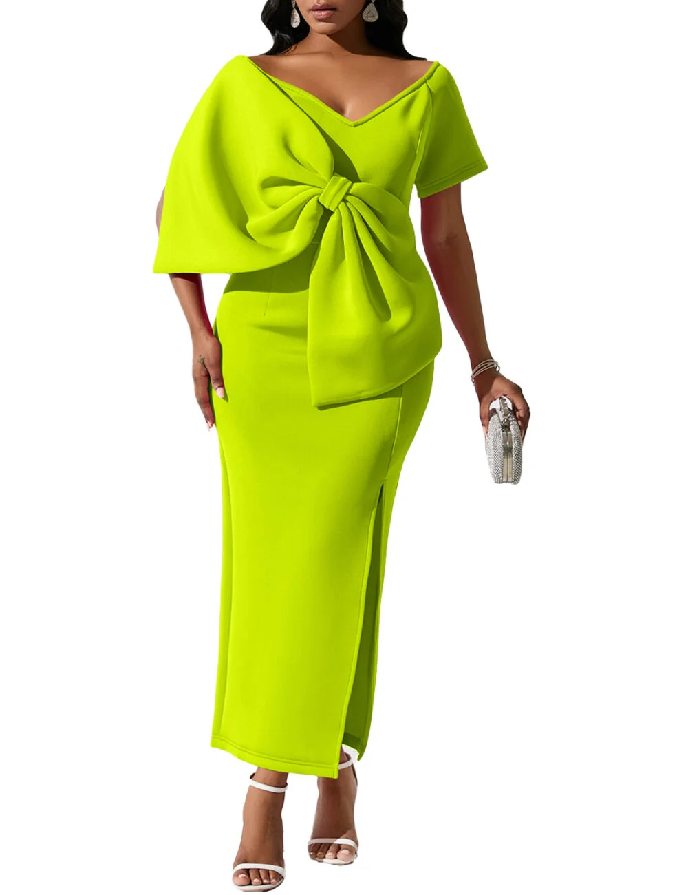 Sexy  elegant big bow split dress wrap hip dress European and American dress