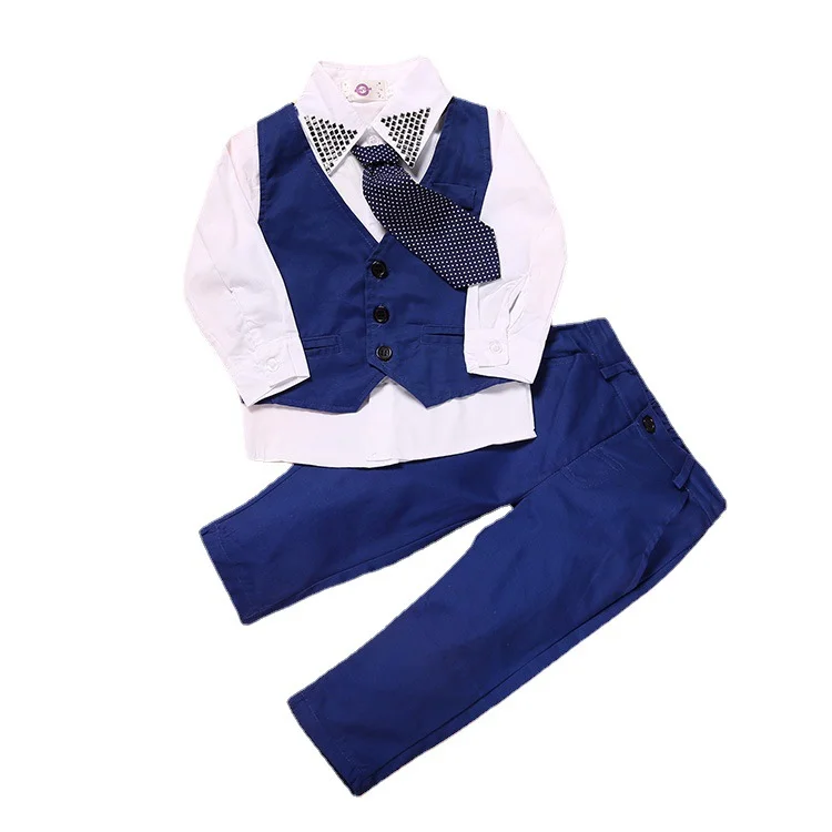 Blue smart boys suits/Children's wear gentlemen boys suits/ tie + vest + shirt + pants 4 pieces - Image 4