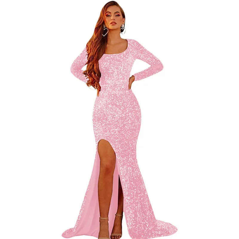 ONLY ORDER ONLINE Sequin velvet elegant mid-sleeved multicolor oversized evening gown for PROM - Image 6