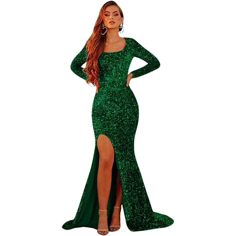 ONLY ORDER ONLINE Sequin velvet elegant mid-sleeved multicolor oversized evening gown for PROM - Image 8