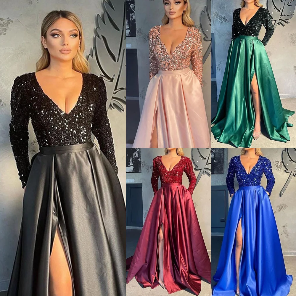 ON BIG SALE European and American women s sequins sexy long dress banquet evening women dress birthday ball prom dress Sophie Fashion Women Ball Dresses Fashion Kids Wear