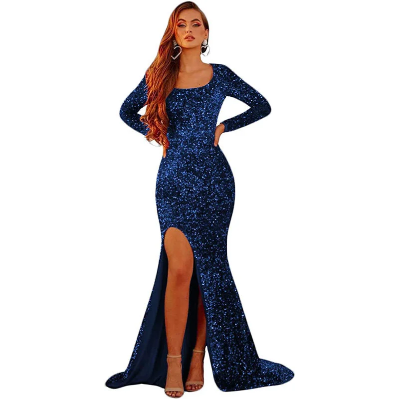 ONLY ORDER ONLINE Sequin velvet elegant mid-sleeved multicolor oversized evening gown for PROM - Image 4