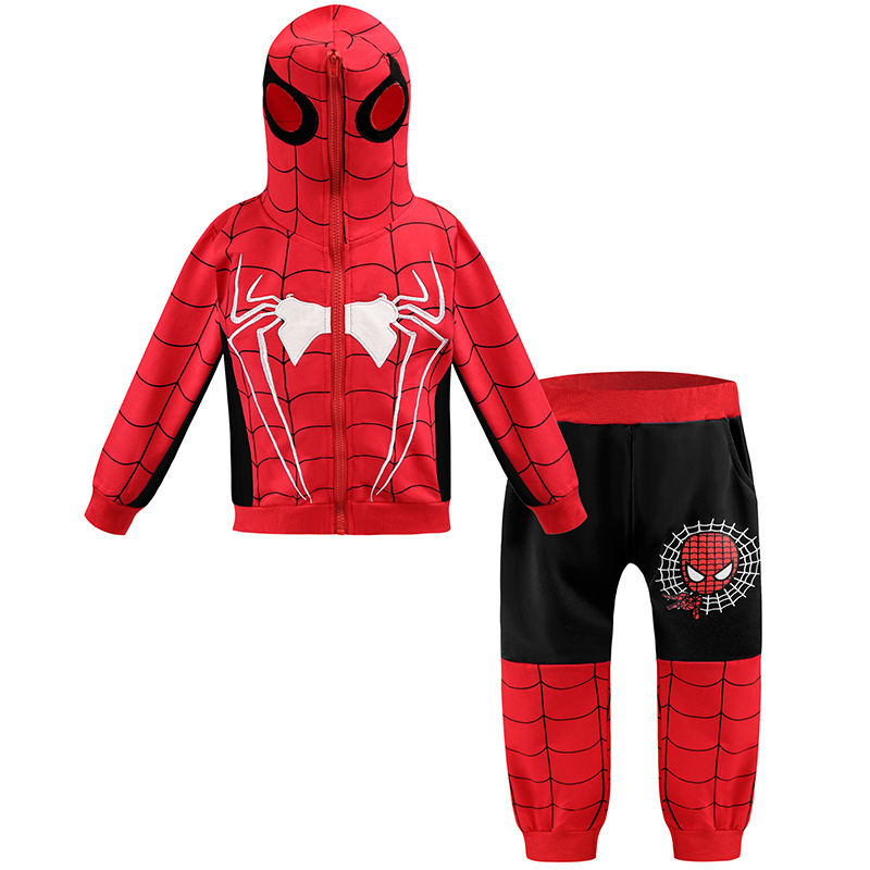 Popular Spider-man children's clothing children's embroidered zipper jacket coat trousers boys two-piece suit Cosplay clothing