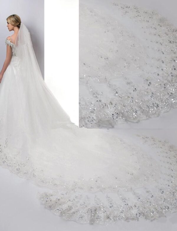 Bridal wedding veil 4M real picture 1.8 meters wide sequined lace new style veil