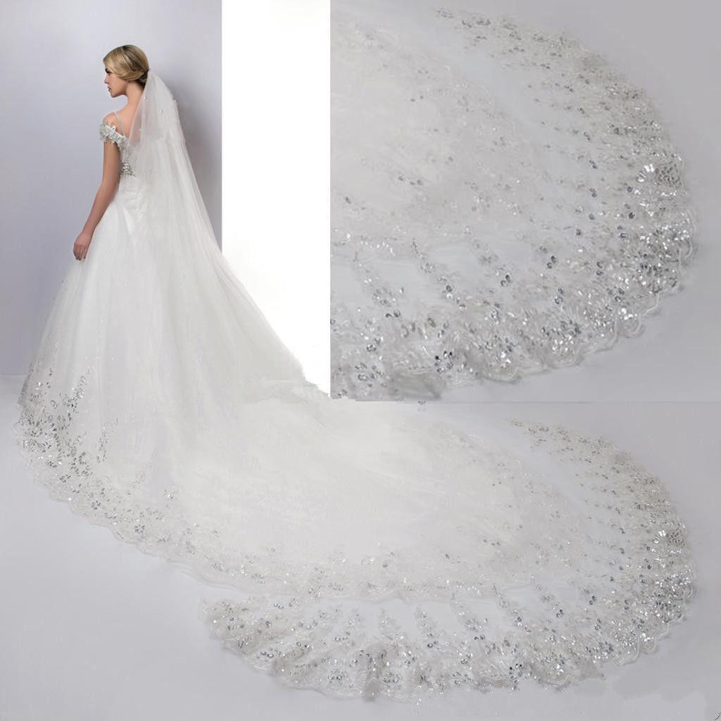 Bridal wedding veil 4M real picture 1.8 meters wide sequined lace new style veil