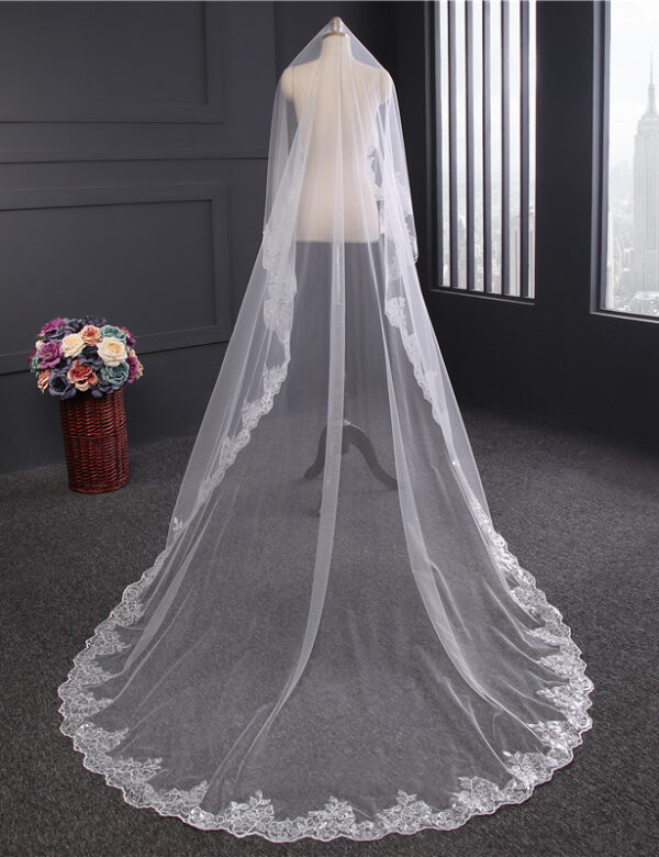 Veil HL23 new style bridal headdress veil 3m long chapel trailing sequined lace