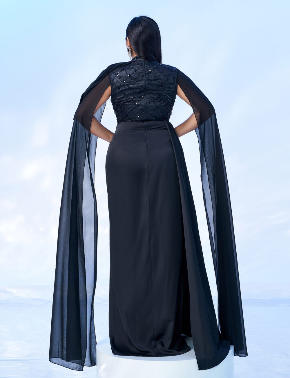 Plus Size Women's Long Round Neck Cape Banquet Slim Sequin Evening Gown Dress - Image 3