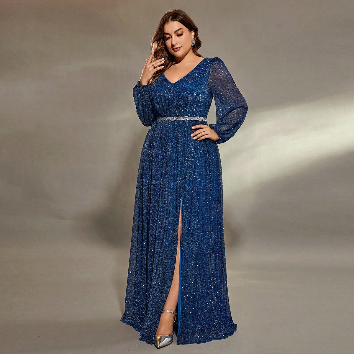 Performance evening dress blue long skirt high-end temperament art examination host adult ceremony piano performance conductor uniform