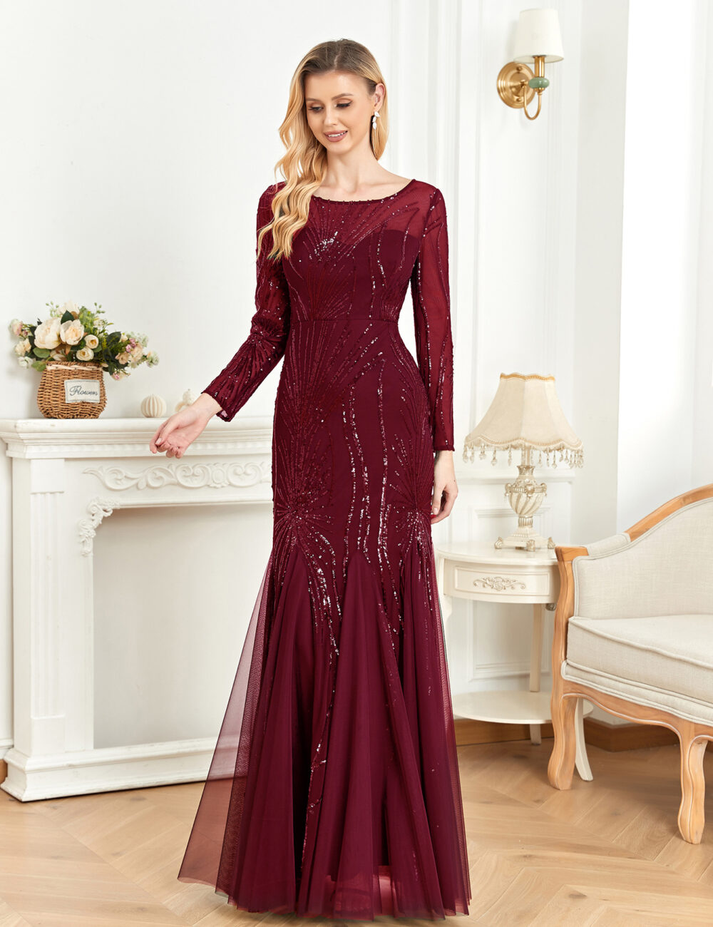 Cross-border new 2025 dress long sleeve round neck slim fishtail skirt bridesmaid banquet toast evening dress female wholesale - Image 7