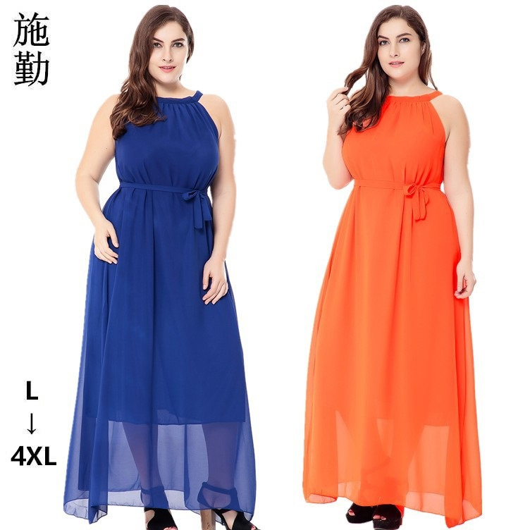 European and American plus size short-sleeved women's summer Bohemian beach holiday dress large swing chiffon dress SQ0062