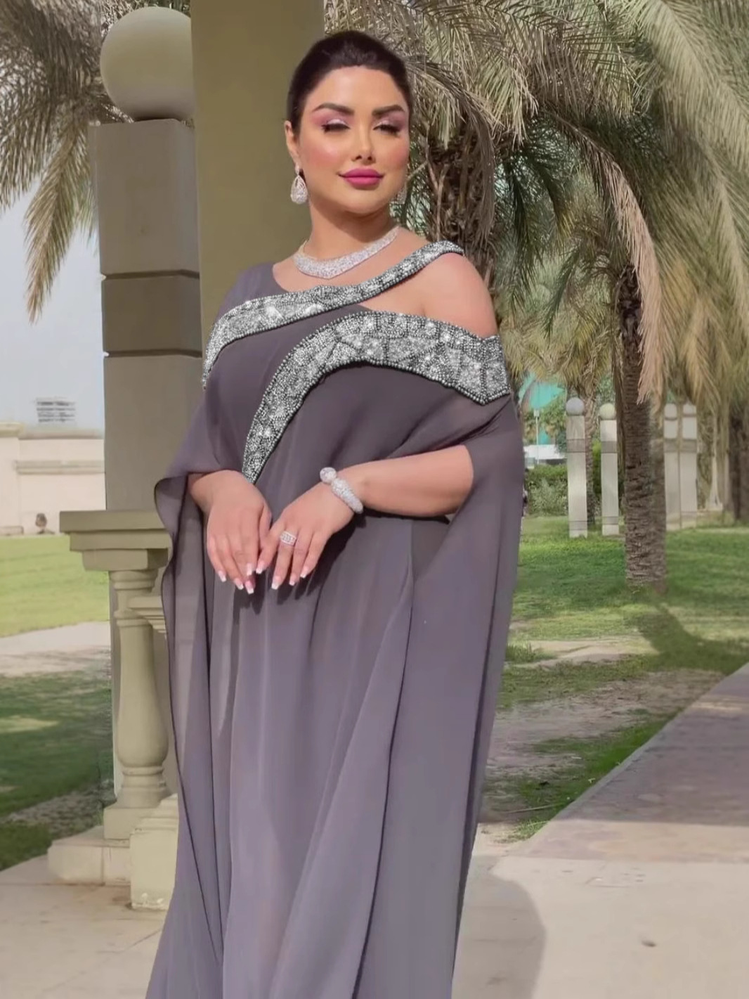 New cross-border foreign trade women's clothing independent station ebay sexy chiffon beads splicing ball evening dress