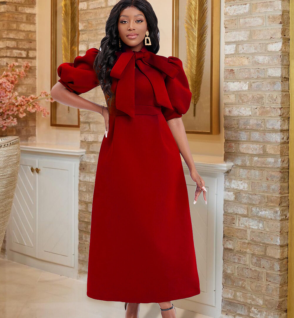 European and American plus size women's clothing 2024 summer new summer fashion temperament elegant bow African banquet foreign trade dress