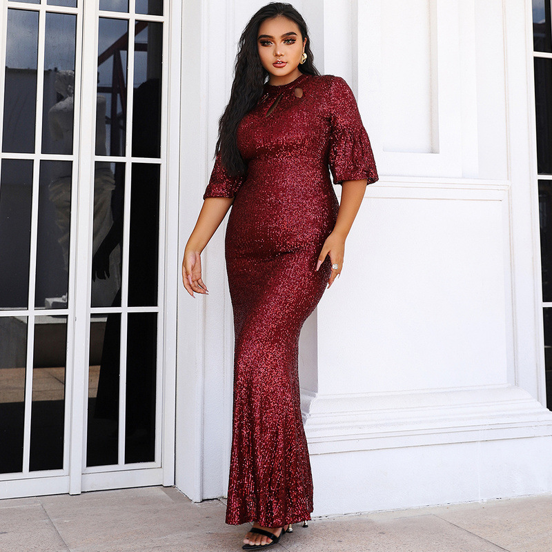 European and American plus size women's clothing medium and long French wedding hip-wrapped fishtail temperament evening dress dress for women