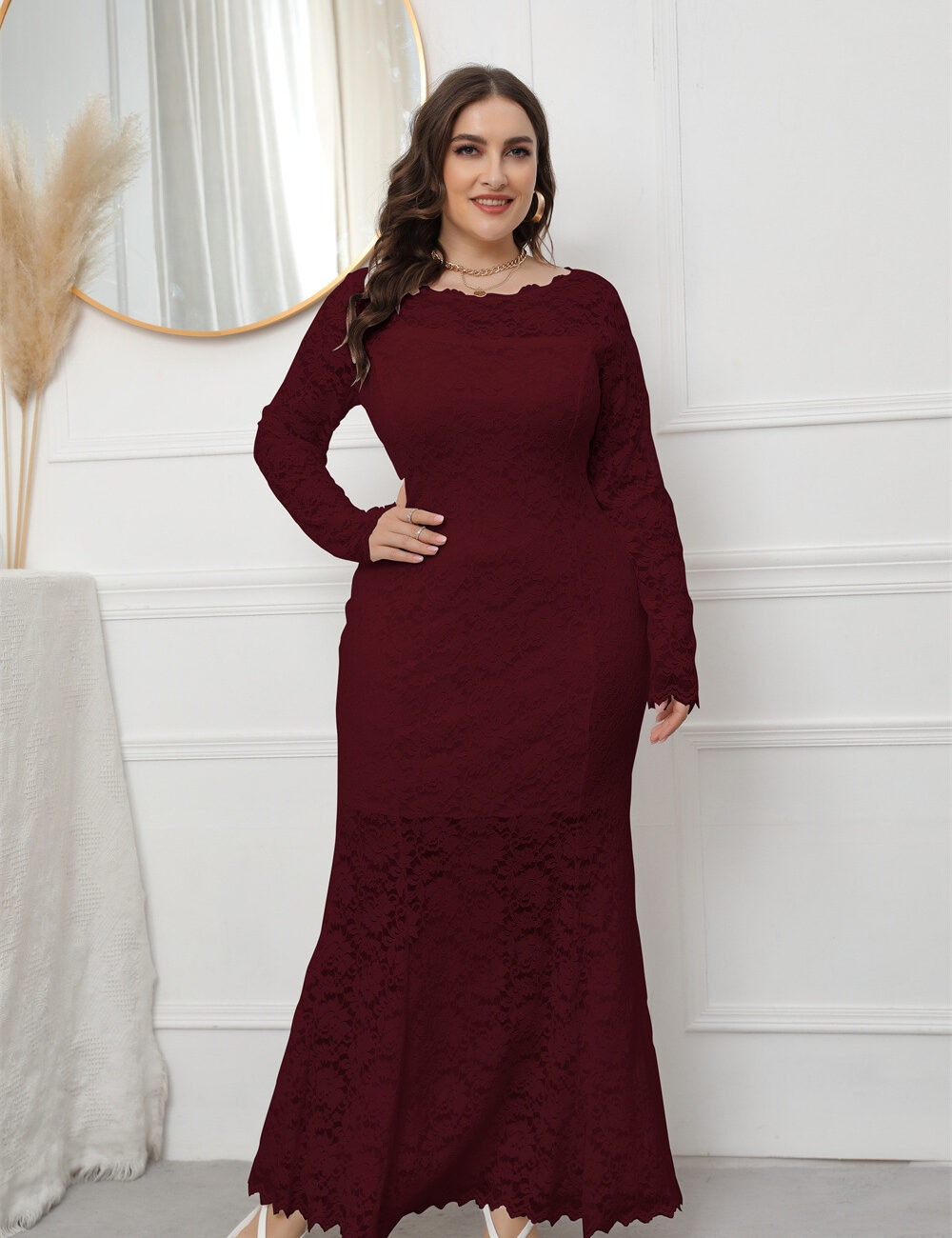 Amazon plus size women's clothing new European and American cross-border foreign trade lace fishtail evening dress SQ0208 - Image 2