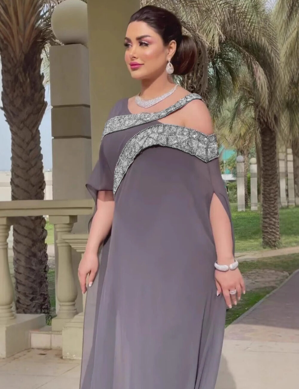 New cross-border foreign trade women's clothing independent station ebay sexy chiffon beads splicing ball evening dress - Image 2