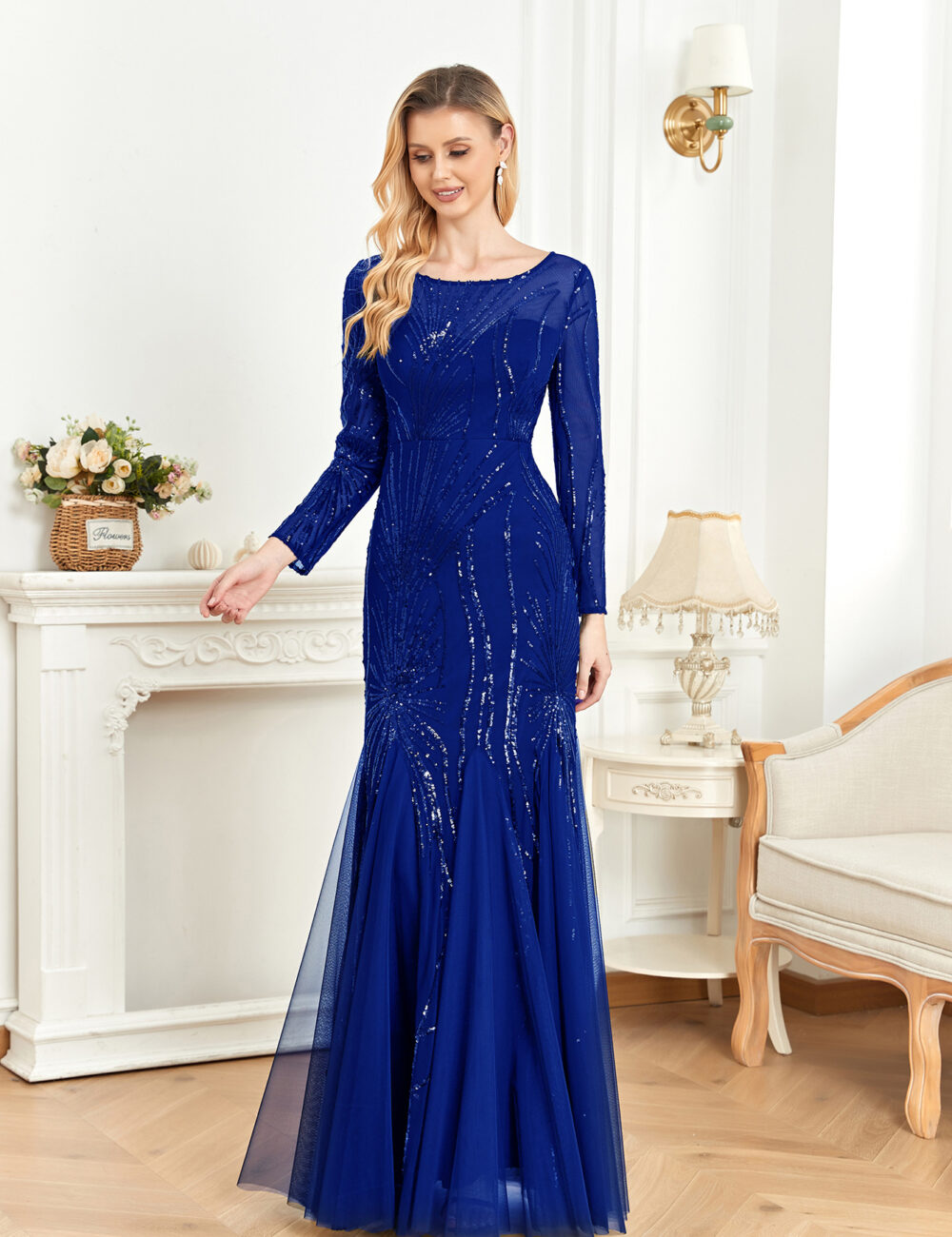 Cross-border new 2025 dress long sleeve round neck slim fishtail skirt bridesmaid banquet toast evening dress female wholesale - Image 6