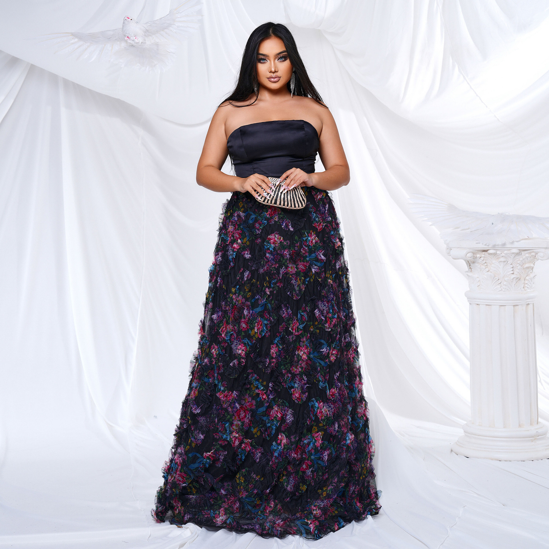 Women's long chest wrap one-shoulder party sexy big swing evening dress female