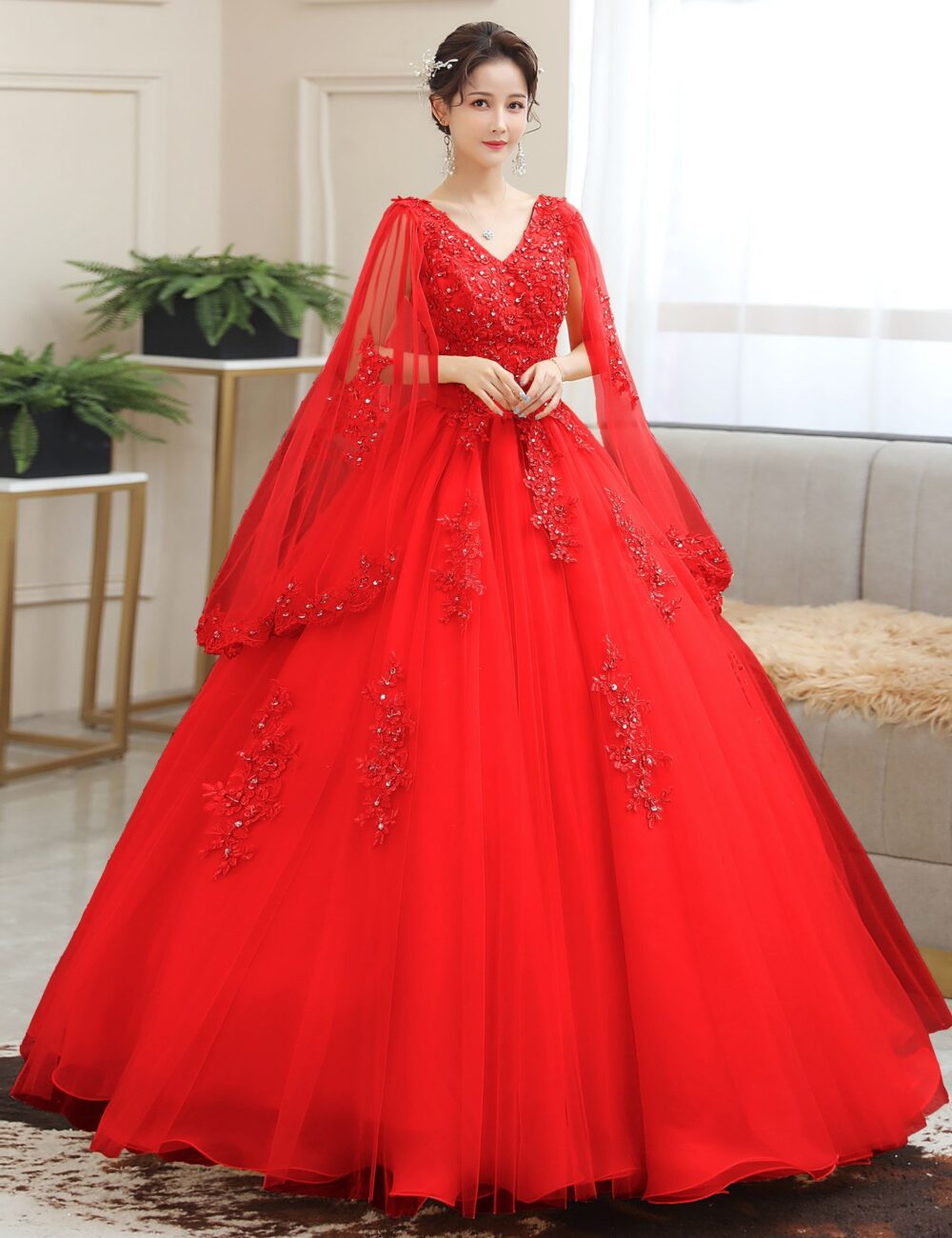Colored yarn performance costume annual meeting host golden performance student vocal solo art examination puffy skirt long dress female - Image 7