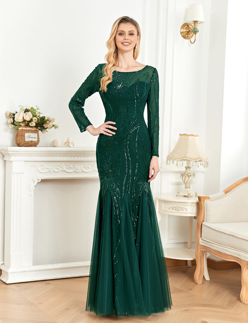 Cross-border new 2025 dress long sleeve round neck slim fishtail skirt bridesmaid banquet toast evening dress female wholesale - Image 8