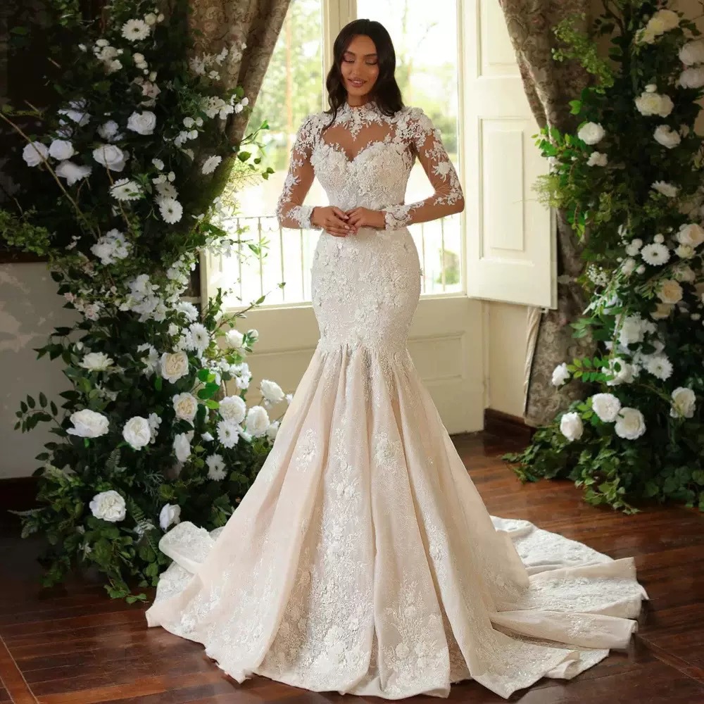 Light main wedding dress bride 2025 new lace fishtail out of the gauze travel shoot welcome dress female high-end texture summer