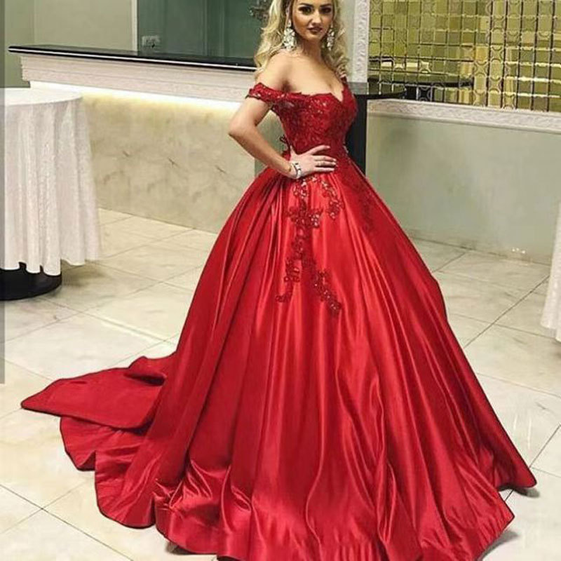 European and American foreign trade Amazon AliExpress wish ladies new one-shoulder red long temperament wedding dress