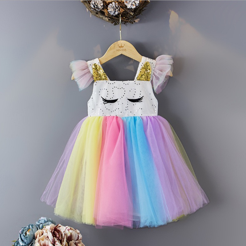 UNICORN SPARKLY KIDS DRESS RAINBOW COLORFUL