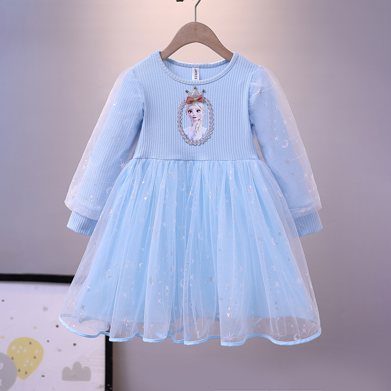 Girls' Frozen Elsa Princess Skirt Autumn Clothing 2025 New Children's Super Western Mesh Dress Dress