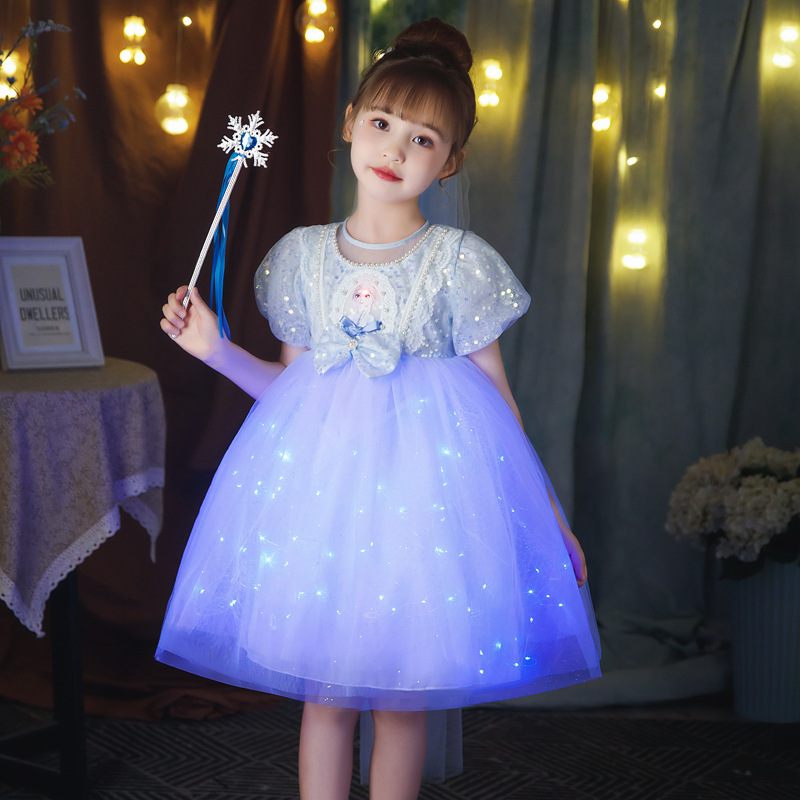 only dress Frozen Luminous Skirt Girls Aisha Princess Dress Summer Girls Children Aisha Puff Mesh dress