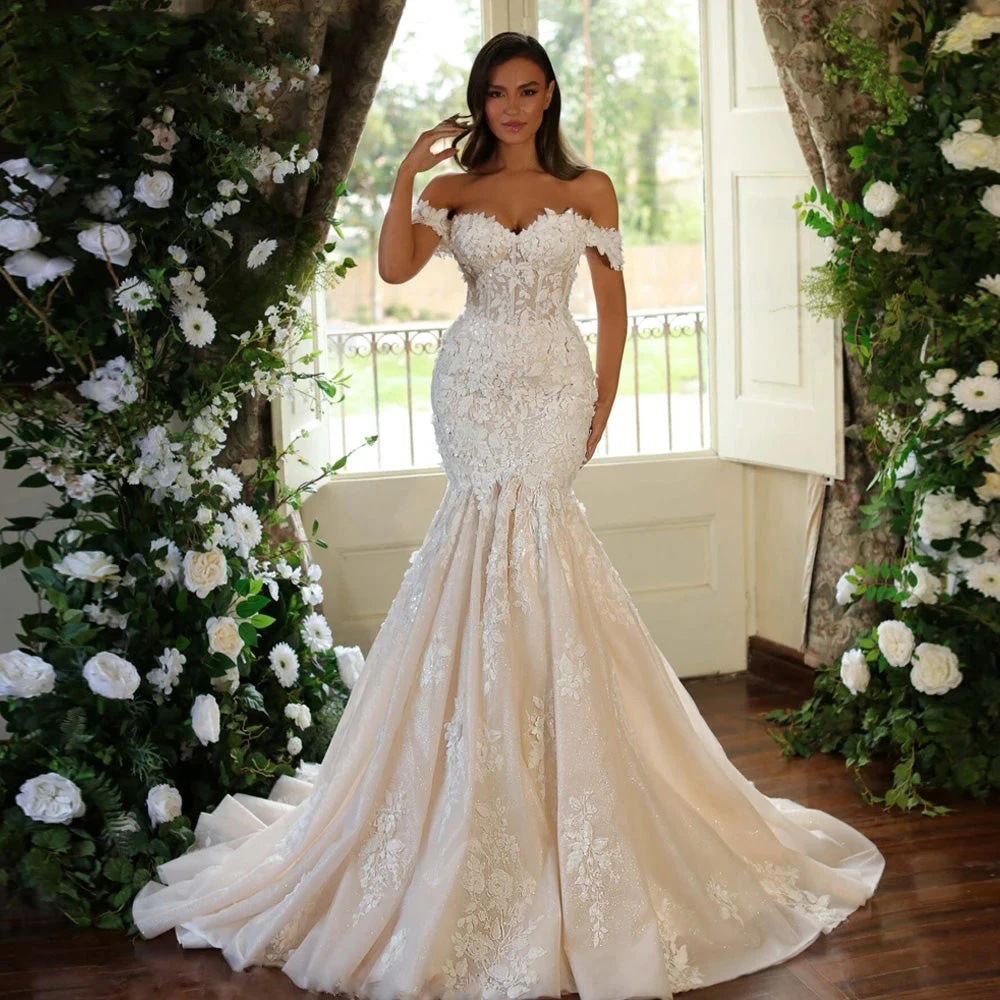 One-Shoulder Wedding Dress French Fishtail 2026 New Slim Elegant High-End Lace Dress Cross-Border Supply for Women