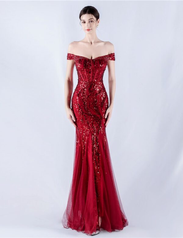 31891#NEW EXPORT FASHION DRESS CRAFTED WITH BEADS AND NET SILK WITH BEAD PIECES EVENING DRESS FOR ANNUAL CONFERENCE PERFORMANCE HOST