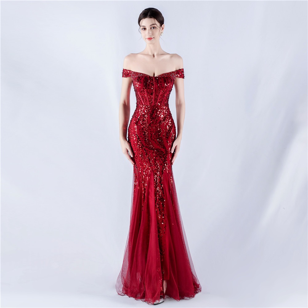 31891#NEW EXPORT FASHION DRESS CRAFTED WITH BEADS AND NET SILK WITH BEAD PIECES EVENING DRESS FOR ANNUAL CONFERENCE PERFORMANCE HOST