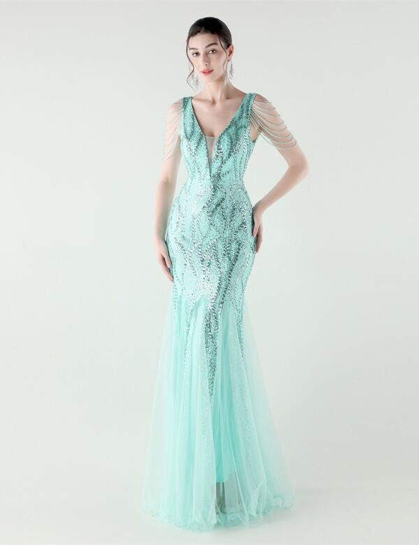 2026 Spring Summer New Backless Sequin Mesh Mermaid Dress Slim Fit Evening Party Gown