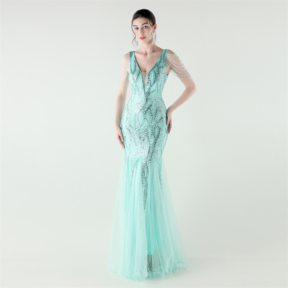 2026 Spring Summer New Backless Sequin Mesh Mermaid Dress Slim Fit Evening Party Gown