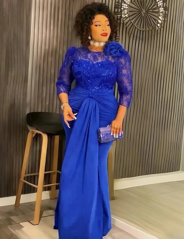 Royal Blue/ Purple Plus Size Sequin Lace Evening Gown with 3D Floral | Buy Online NZ