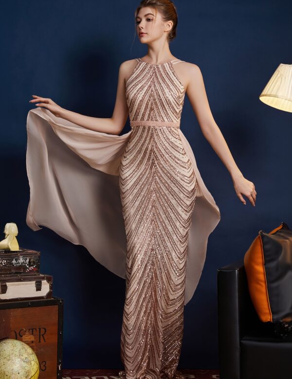 EGEGANT EVENING GOWN FOR WOMEN, A NICHE LUXURY HIGH-EDN DESIGN WITH REFINED CHARM, PERFECT FOR FORMAL EVENTS-SLIM-FIT, SEQUINED, LONG-LENGTH DRESS